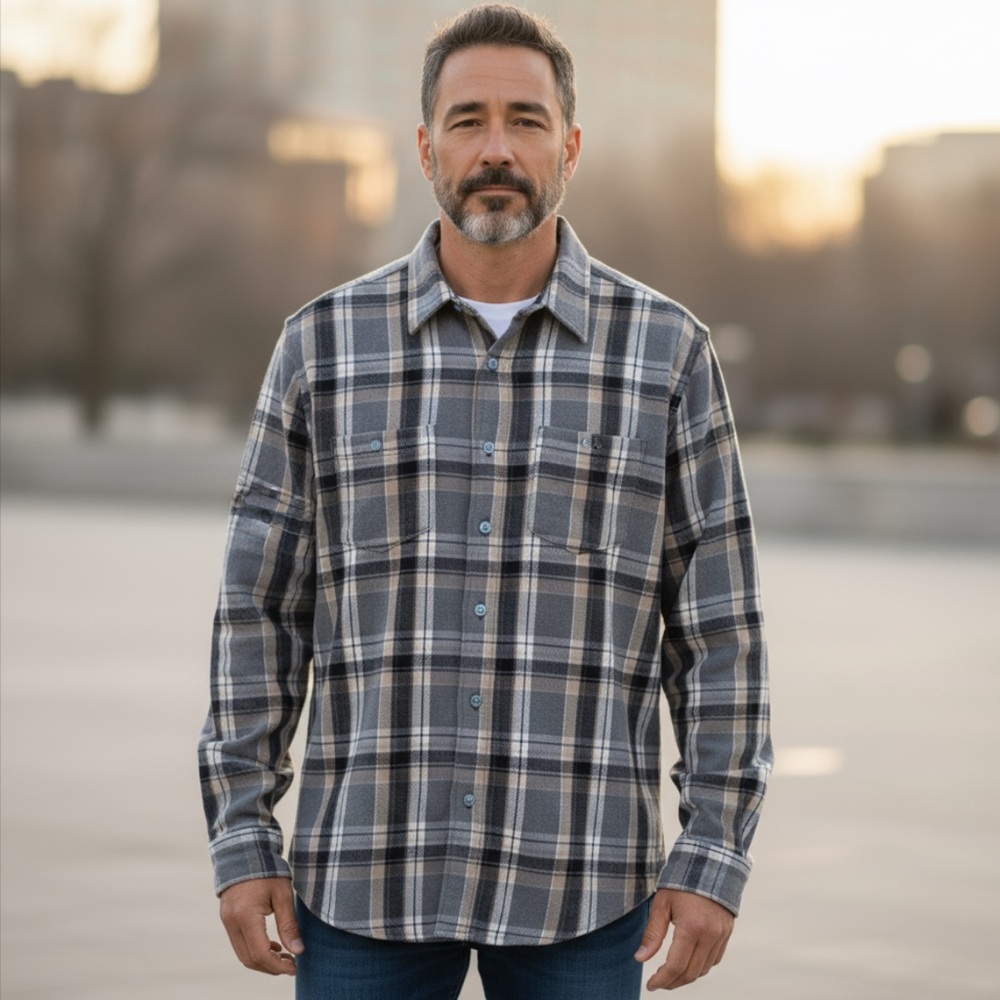 Sovereign Code cream, Black and White Plaid Men's Shirt LT